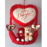 Personalized Red Couple Teddy Bear Hanging Heart Jhoola
